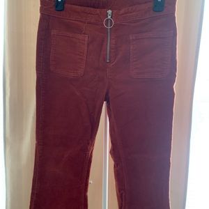 Burnt orange corduroy flared capris